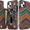 LETO for iPhone 14 Plus Case,Flip Folio Leather Wallet Cover with Fashion Flower Henna Pattern Designs for Girls Women,3 Card Slots Kickstand Protective Phone Shell 6.7"