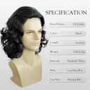 Long Hair Wig for Men Men's Black Wig Natural Wavy Curly 70s 80s Rocker Cosplay Synthetic Wigs for Male King Halloween Accessory(Black)