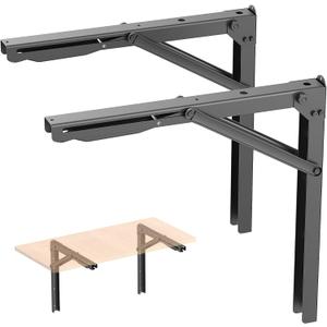 WALMANN Heavy Duty 18" Folding Shelf Brackets, Wall-Mounted Collapsible Brackets for Workbench/Table, 550 lbs Capacity, Space-Saving Hinges for Garage, Kitchen, Laundry(No Board)