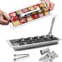 Stainless Steel Ice Cube Trays, Metal Ice Cube Trays for Freezer Vintage Inspired Design with Release Lever Remove Handle for Making Large Cubes Kitchen & Bar (1pcs+Tweezers & Finger Gloves)