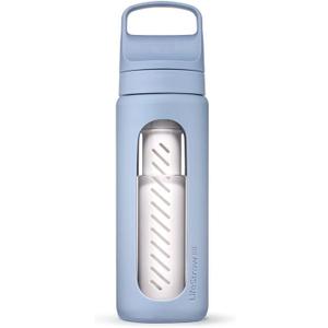 LifeStraw Go Series Glass Water Filter Bottle Made from Hand-Blown Glass with Silicone Sleeve for Hydration at Home or on-the-go, Icelandic Blue, 20oz