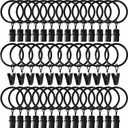 40 Pack Curtain Rings with Clips, Drapery Clips with Rings, Drapes Rings 1.26 in Interior Diameter, Fits up to 1 in Curtain Rod, Black