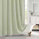 MitoVilla Sage Green Shower Curtain 72 x 78, Boho Farmhouse 78 inch Long Cotton Linen Tassel Ultra Thick Heavy Duty Fabric Shower Curtains for Chic Cottagecore French Rustic Bathroom Decor