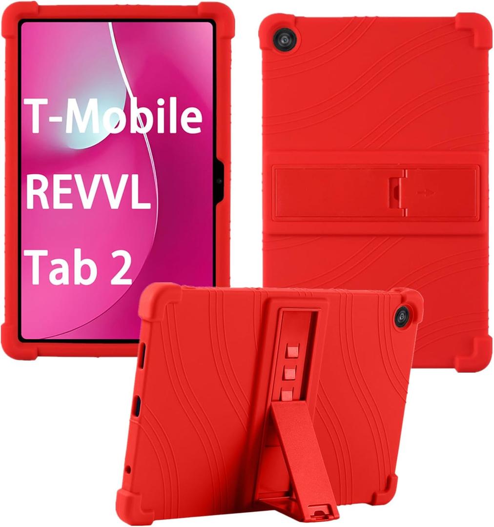 Case for T-Mobile REVVL Tab 2 Tablet 10.1 Inch 2025, Kids Friendly Soft Silicone Adjustable Stand Cover for T-Mobile REVVL Tab 2 5G 10.1" Tablets (Red)