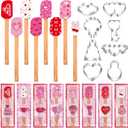 Remerry 24 Pcs Valentine's Day Silicone Spatulas and Cookie Cutters Set Include 8 Spatulas 8 Stainless Steel Cookie Cutters 8 Cards Valentine's Baking Gift for Anniversary Celebration Decoration