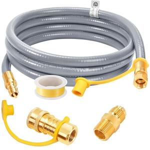 GasSaf 8FT 3/8" ID Natural Gas Hose, Natural Gas Grill Hose Conversion Kit Suitable for Weber Grills, Blackstone Griddles, Generator, Patio Heater (with Sealing Tape)