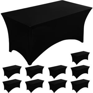 Fixwal 6FT Black Table Cloth Rectangle Tables, 10 Pack Spandex Table Cloths for 6 Foot Rectangle Tables, Fitted Rectangular Stretch, Washable Patio Table Cover (72Lx30Wx30H Inch)