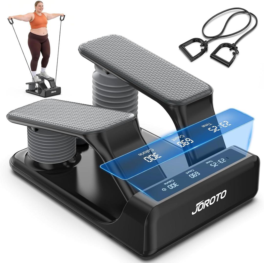 JOROTO Air Resistance Stepper for Home Fitness, Mini Home Stepper with 5-Level Adjustable Intensity + Bands, 300LBS/136KG Capacity Low Noise, Rechargeable LED Display for Apartment Home Gym Workout