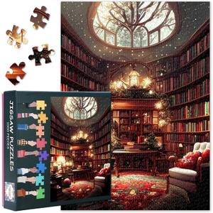 Jigsaw Puzzles 1000 Pieces - 1000 Piece Puzzle for Adults, Antique Library with Wooden Bookshelves & Vintage Books, Adult Puzzles 1000 Pieces, 27.5x19.7 in