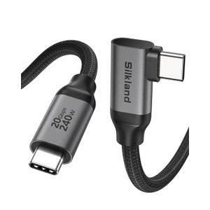 Silkland 20Gbps USB C Data Cable Right Angle, Short 1.6FT 90 Degree USB C 3.2 Gen 2x2 High Speed Data Transfer Cable, 5K/4K 60Hz Monitor Display, 240W PD, Type C Compatible for SSD, Hub, Dock,eGPU