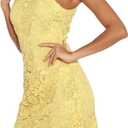 Jovono Women Tank Bodycon Dress Lace Halter Neck Dress Sleeveless Basic Midi Club Dresses Party Short Summer Dress (XL)