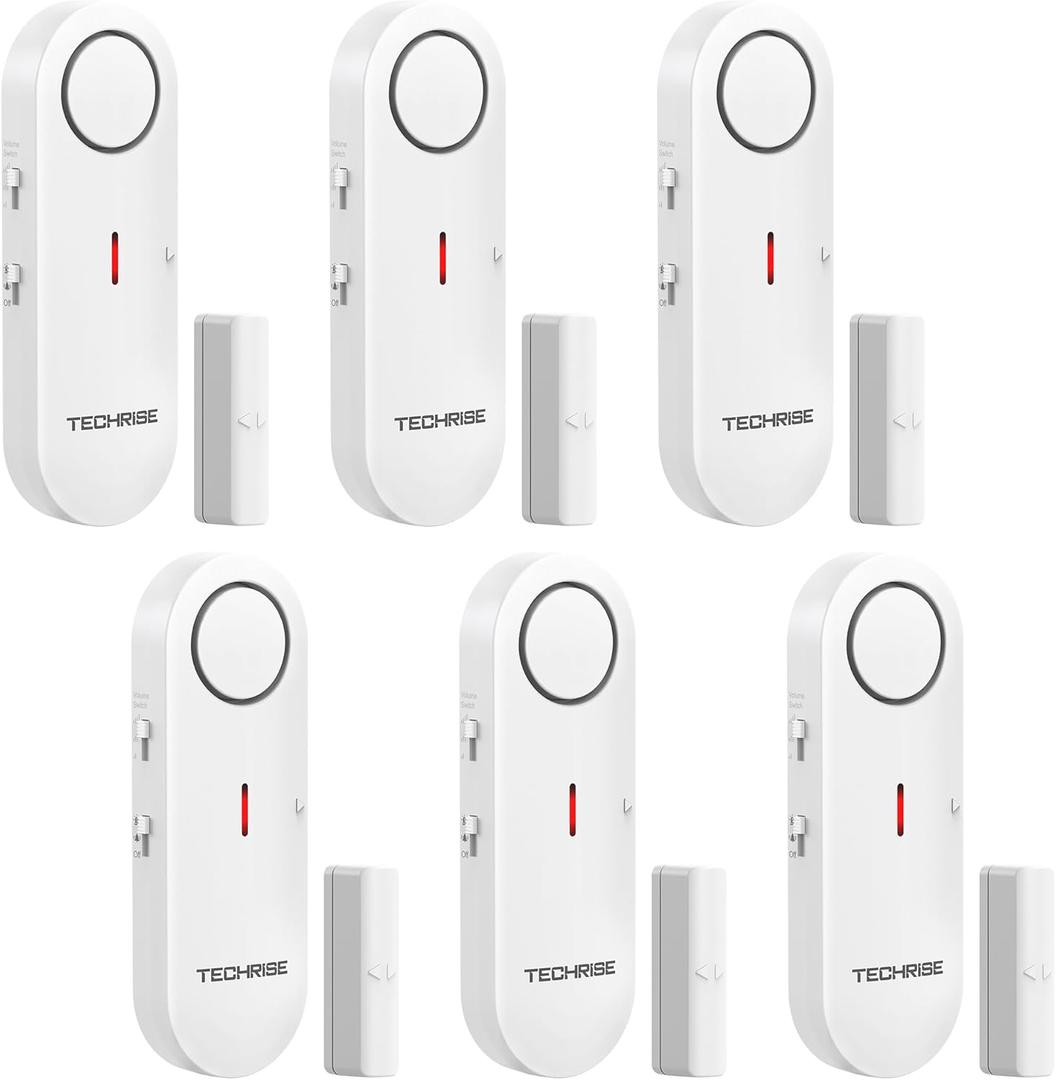 TechRise Door and Window Alarm,Door Alarms for Kids Safety,Easy-to-Install Door Sensor,3-Level Volume Adjustment, Suitable for Doors,Windows,Drawers,Garages,Apartment and Home Safety (White)