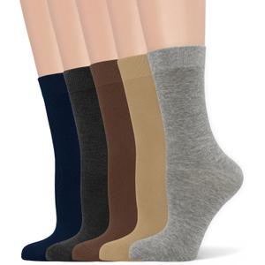 Women's Soft Thin Viscose Bamboo Crew Socks, Fit Stretchy Casual, Business, Dress Calf Sock 5 Pairs (US, Alpha, Medium, Regular, Regular, Assorted7)