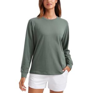 CRZ YOGA Pima Cotton Loose Long Sleeve Shirts for Women - Workout Yoga Casual Tops Crew Neck Loose Basic Soft Fall T-Shirt Grey Sage Medium