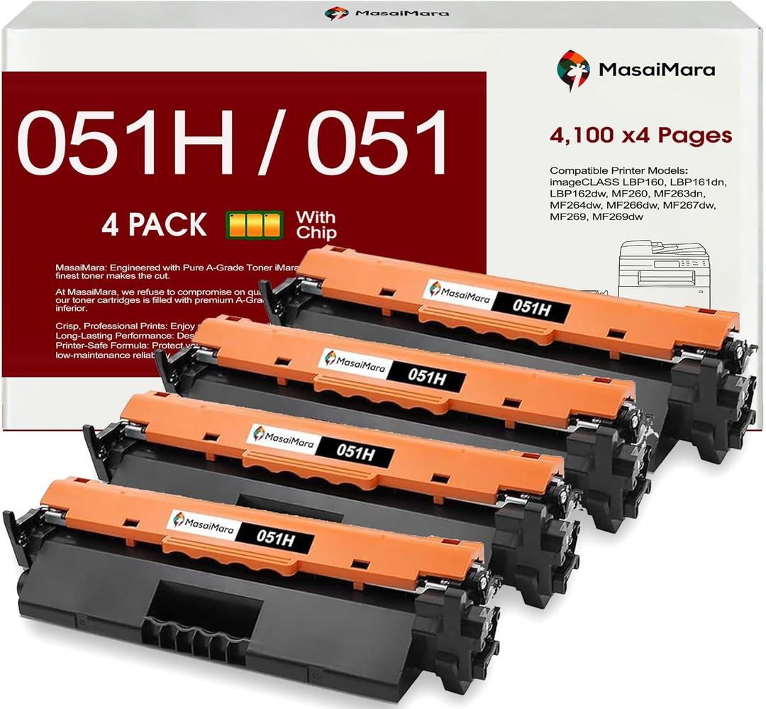 MasaiMara 051H 051 H CRG051H CRG-051H CRG-051 CRG51 High Capacity Black Toner Cartridge Compatible for Canon imageCLASS LBP160 LBP161dn LBP162dw MF260 MF263dn MF264dw MF267dw MF269 MF269dw Printer