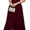 Bbonlinedress Hi-Lo Ruffled Split Summer Wedding Guest V-Neck Floral Lace Mother of The Bride Cocktail Prom Party Bridesmaid Dress Burgundy XS