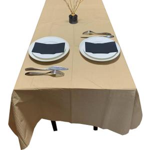 [6 Pack] Kraft Paper Tablecloth Disposable for Rectangle Tables, 54 X 108 Inch Party Table Cover with Plastic Backing, Waterproof 3 Ply Table Cloth for Indoor Outdoor Picnic BBQ Graduation (Kraft - New Pattern)