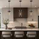 6 Inch Black Pendant Lights Kitchen Island 2 Pc, Modern Kitchen Pendant Lights,Glass Kitchen Pendant Lighting,Large Island Lights Lighting, for Bathroom,Bedroom,Dinning,Includes Bulb, black pendant lights 001
