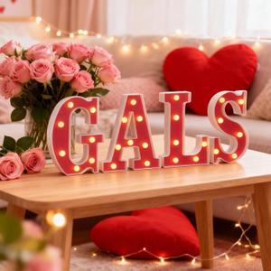 Ceenna Galentines Day Decorations 4 LED Marquee Light Up Letters "GALS" Valentine Decorations for Home Office Shelf Mantel Fireplace Tabletop Wedding Girls Women Party Decor(Rose Red)