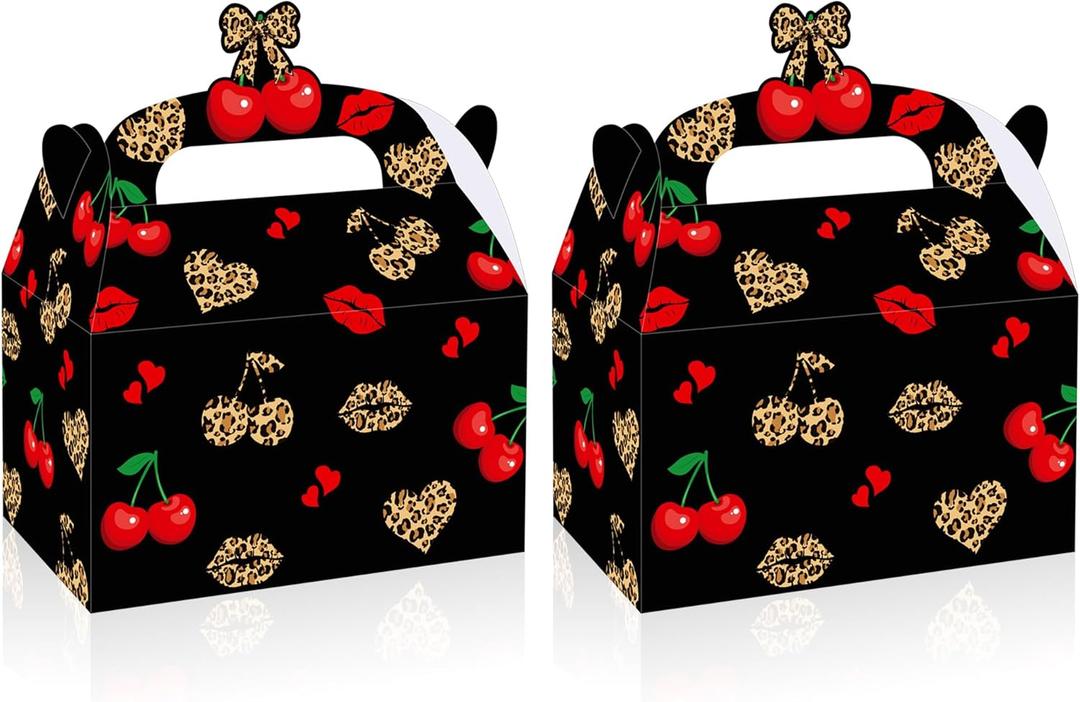 Cheetah Cherry Bow Favor Box Leopard Print Birthday Party Supplies Gift Treat Box 12PCS Goodie Boxes for Girls Safari Animal Party Bachelorette Decor