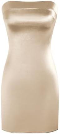 ZAFUL Women Tube Satin Mini Dress Bodycon Backless Silk Wedding Guest Cocktail Dresses (Champagne, XS)