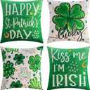 St. Patrick's Day Pillow Covers Decoration 18 x 18 inches 4-Piece Set Green Pillow Covers Lucky Clover Spring Pillow Covers Sofa Home