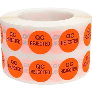 InStockLabels.com Quality Control Rejected Stickers, QC Tester Labels on Fluorescent Red Paper, Suitable for Warehouse and Manufacturing, 1/2 Inch Round, 1000 Labels Per Roll, Case of 5 Rolls