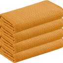 Mustard Yellow Waffle Kitchen Dish Towels 100% Cotton, Soft, Absorbent, Quick Drying, Multipurpose Use, Bar & Hand Towels, 16x26 Inches, Durable, Machine Washable, Reusable, Set of 4, 16 X 26 - 4 Pack