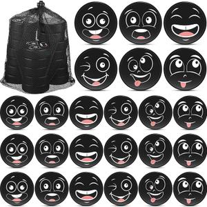 Wettarn Novelty Foam Ice Hockey Pucks 3" Emotion Mini Knee Indoor Hockey Pucks with Mesh Bag for Practicing and Training Party Favors Birthday Fun Gift Decoration (Black)