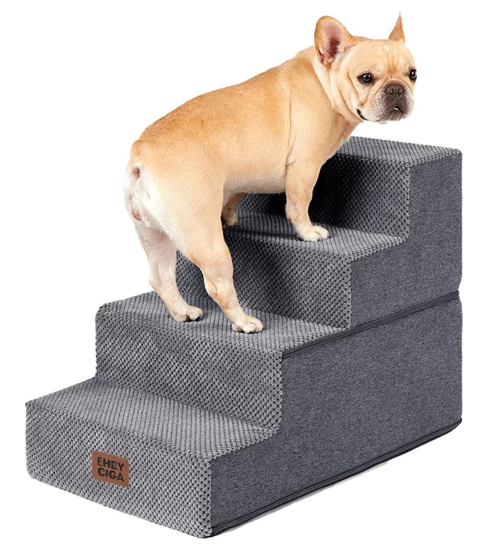 EHEYCIGA Dog Stairs for Bed 18" H, 4-Step Dog Steps for High Bed, Pet Steps for Small Dogs and Cats, Non-Slip Balanced Pet Ramp Indoor, Grey