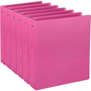 CIXILDTS 3 Ring Binders, Standard Round Ring Binder Fit Letter Size Paper, Presentation 1-Inch Binders, 6-Pack, Pink