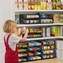 3-Pack Stackable Can Rack Organizer for Pantry, Adjustable Can Holder for Various Ounce of Cans up to 90, Rolling Can Dispenser for Canned Food Soup Goods Storage in Kitchen Cabinet, 2 Tier, Black