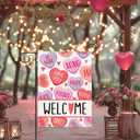 5 x Artofy Welcome Valentines Day Small Decorative Garden Flag, Pink Red Candy Love Hearts Romantic Kids Yard Outside Decor, Anniversary School Classroom Burlap Outdoor Home Decoration Double Sided 12x18
