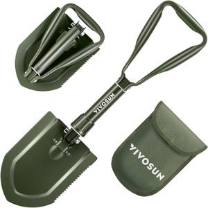 VIVOSUN Folding Survival Shovel, 22'' Camping Shovel, Military Portable Small Shovel with High Carbon Steel, Tactical Entrenching Tool for Hiking, Digging, Backpacking, Gardening, Off Road, Beach (Green)