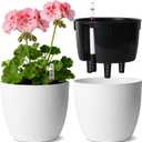 T4U Self Watering Pots for Indoor Plants, 7 Inch Self Watering Planters with Water Level Indicator, Bottom Watering African Violet Pots for Beginners & Busy Plant Owners, BPA-Free (2 Pack, White)