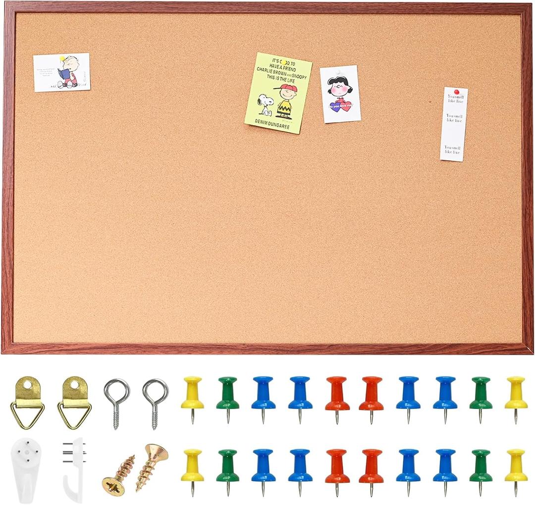 24x36 inch Walnut Color Framed Cork Board - Stylish Home Decor, Versatile Pinning Surface, Includes Hanging Kit