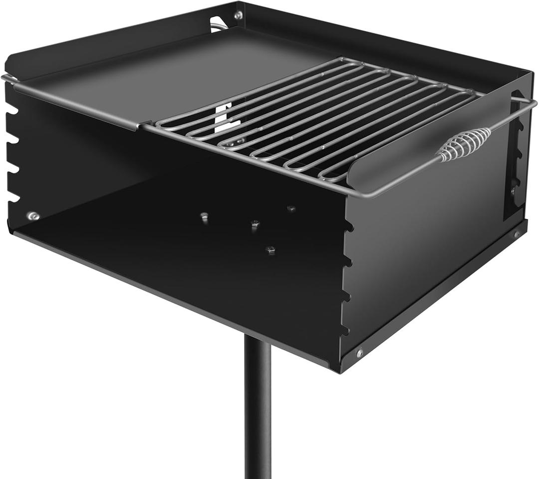 Park Style Charcoal Grill Heavy Duty, Outdoor BBQ Grill with Grate, Park Grill for Backyard, Camping, Commercial Use, Small Charcoal Grills for Outdoor Park (25'' L x 17'' W x 11'' H)