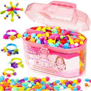 FUNZBO 650pcs Pop Beads - Jewelry Making Kit for 3 4 5 6 7 8 Year Old Little Girls, Arts and Crafts Toys for Kids, Necklace Bracelet Ring Creativity Snap Set Birthday Holiday Easter Gifts (Large)