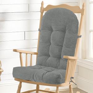 Rocking Chair Cushion - Chenille Fabric, High-Density Sponge, Durable Comfort Non-Slip Bottom Tufted Seat Pads with Ties, Chenille︱Light Grey, 44x19x4 inch