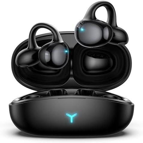Earbuds Wireless Bluetooth 5.4 Open Ear Clip Headphones with Mic, 55H Play, IPX5 Waterproof for Multi-Scene Use Like Running, Working & Gaming, Comfortable for Small Ears & Glasses - Black 01
