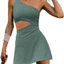 LAMISSCHE Womens Tennis Dress Built with Bra and Shorts Workout One Shoulder Mini Dress Athletic Cut Out Golf Dress (Green, L)