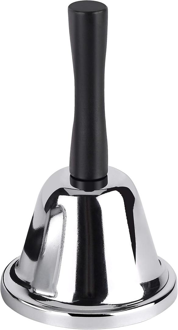 MROCO Loud Hand Bell, Silver Steel Hand Bells for Adults, Dinner Bells for Inside Classroom Bell, for Food Line, Alarm, Jingles, Ringing (1 Count)