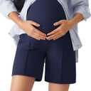 G4Free EverGoing Maternity Shorts with Pockets Over The Belly Stretchy Pregnancy Casual Workout Activewear 6'' Inseam