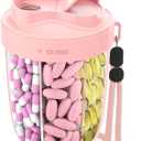 Large Pill Organizer,Supplement Organizer for 7 Different Vitamins,Pill Dispenser with Anti-Mixing Design,Easy to Retrieve Meds,Includes 20 Pcs Labels,Travel Pill Organizer(Pink)