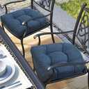 Magpie Fabrics Outdoor/Indoor Tufted Seat Cushion with Ties Set of 2, 19"x19" Waterproof Patio Chair Pads Tatami Floor Pillow for Dining Garden Balcony Office Decor (Denim Blue)