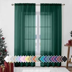 Aiyufeng Hunter Green Sheer Curtain Drapes 84 Inch Length 2 Panels for Living Room, Light Filtering Voile Green Drapes for Bedroom, Patio, Sliding Door, Each 40" W x 84" L