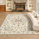 VK VKLIVING 9x12 Area Rug Washable Rugs for Living Room Rug Vintage Design Boho Rug with Non Slip Living Room Rug Bedroom Carpet Stain Resistant, Home Decor, Beige