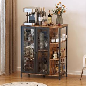 Coffee Bar Cabinet with Storage, Liquor Cabinet Bar with 2 Visible Doors, Small Coffee Station Cabinets, Farmhouse Industrial Buffet Sideboard Cabinets for Home Kitchen, Dining Room, Living Room