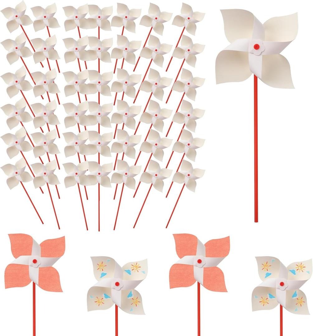 50pcs DIY Paper Pinwheels for Kids, Paper Pinwheels Bulk Blank Plastic Windmills Pinwheel Crafts for Kids Home Fun Graffiti Summer Activities Group Daycare School