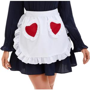 Nanxson Retro Lace Maid Costume Half Apron with Pocket Adjustable Kitchen Cooking Apron for Women and Girls CF3130 (Heart)